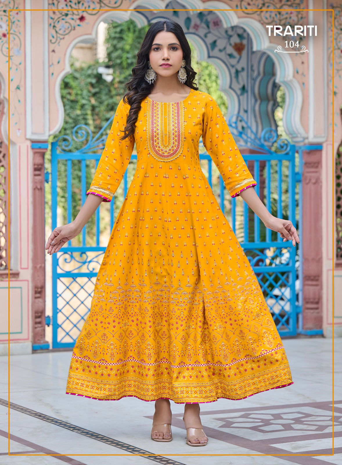 Trariti 101 Rayon Printed Long Anarkali Kurtis Wholesale Price In Surat
